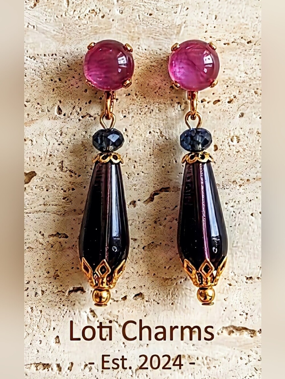 Victorian Natural Lavender Jade & Amethyst Glass In  Filligree Earrings